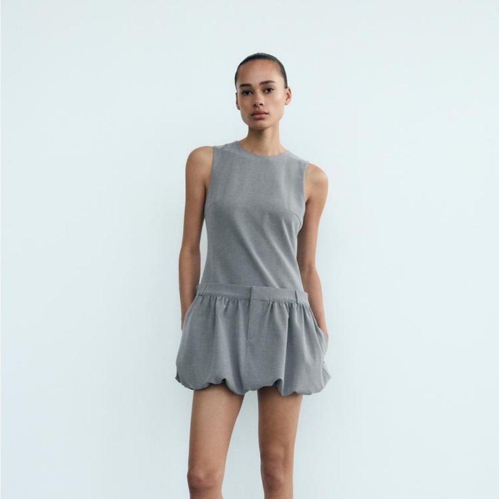 Zara NWT voluminous short dress gray 9122/554